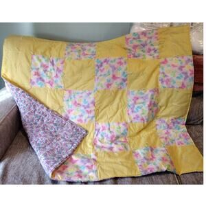 Handmade Toddler Girl Quilt Blanket Pastel Butterflies Feminine Spring 52X43.5